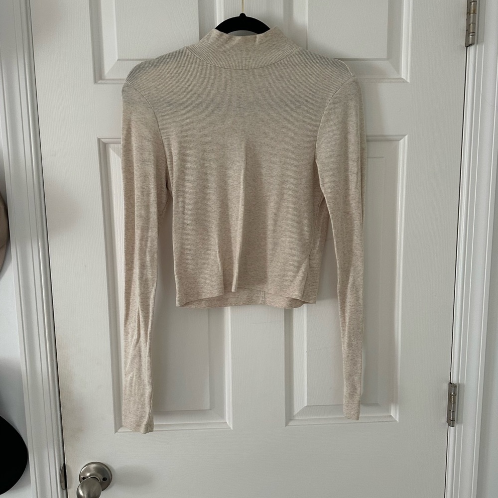 Cream mock neck long sleeve crop top